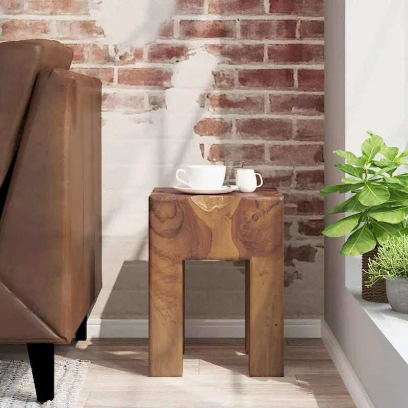 Sgabello in legno massello di teak Tavolino Marrone 30x30x40 cm Naturale
