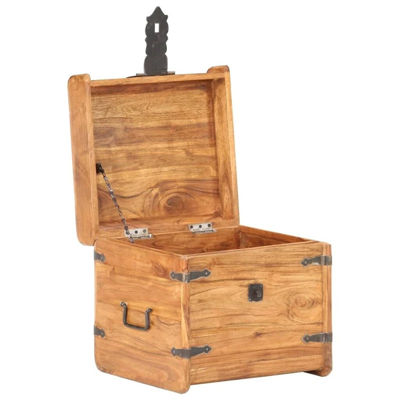 Baule Contenitore in Legno Massello di Acacia con Catenaccio 40x40x40 cm Camera da letto