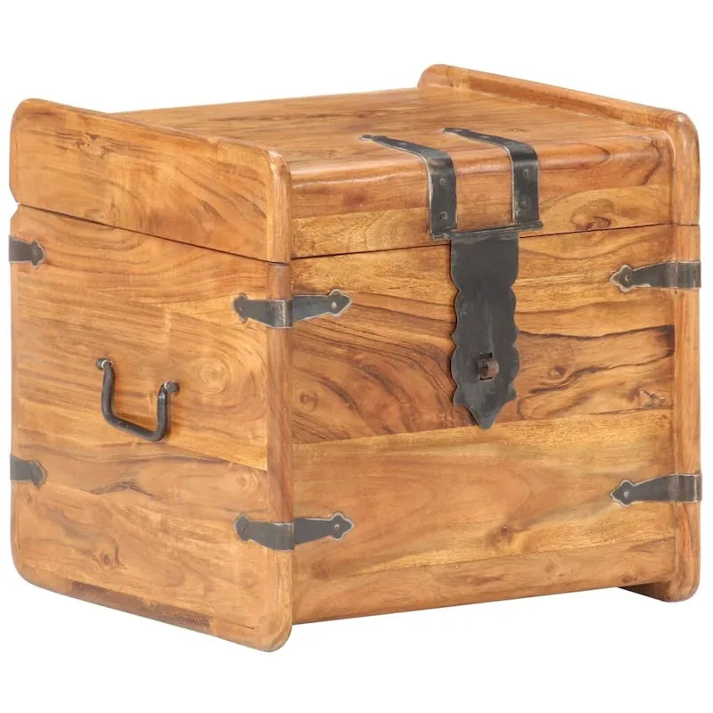 Baule Contenitore in Legno Massello di Acacia con Catenaccio 40x40x40 cm Camera da letto