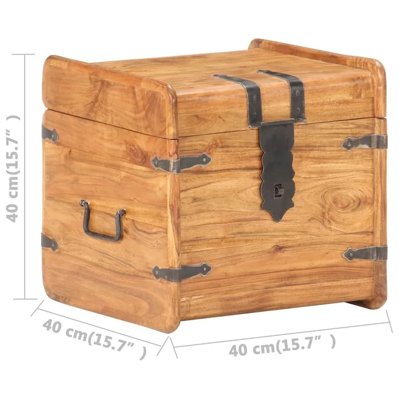 Baule Contenitore in Legno Massello di Acacia con Catenaccio 40x40x40 cm Camera da letto