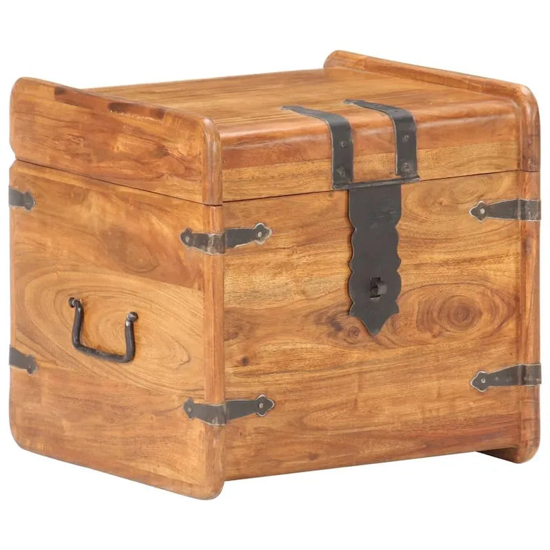 Baule Contenitore in Legno Massello di Acacia con Catenaccio 40x40x40 cm Camera da letto
