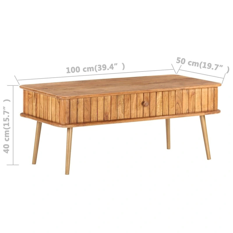 Tavolino da caffè in legno massello di acacia 100x50x40 cm Naturale Salotto