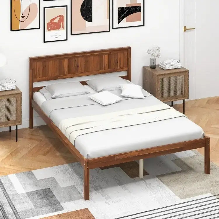 Struttura letto con testiera in legno e supporto a doghe