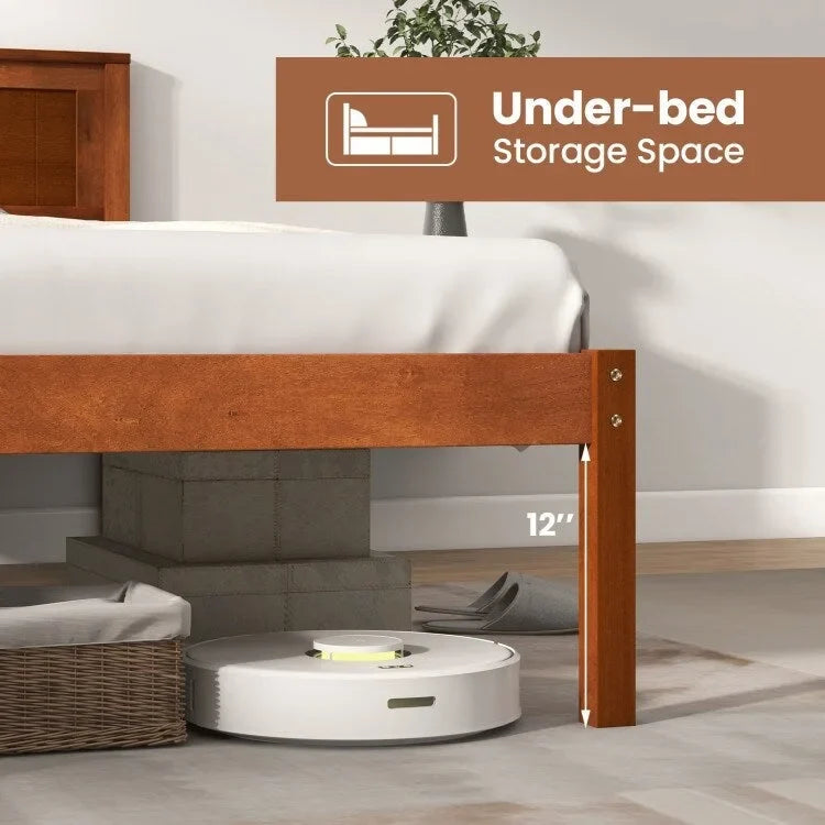 Struttura letto con testiera in legno e supporto a doghe