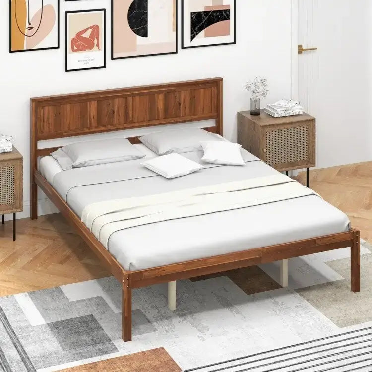 Struttura letto con testiera in legno e supporto a doghe