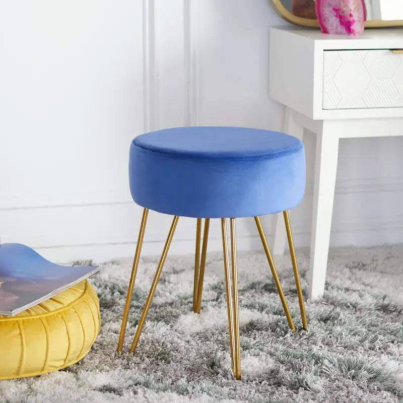 Pouf rotondo con gambe a forcina Poggiapiedi rivestito Accento per soggiorno