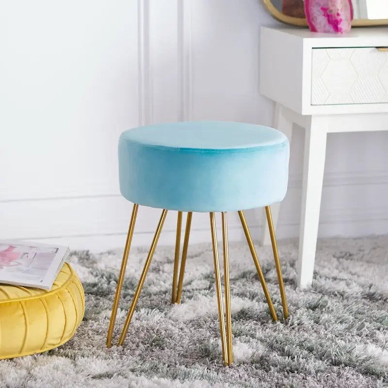 Pouf rotondo con gambe a forcina Poggiapiedi rivestito Accento per soggiorno