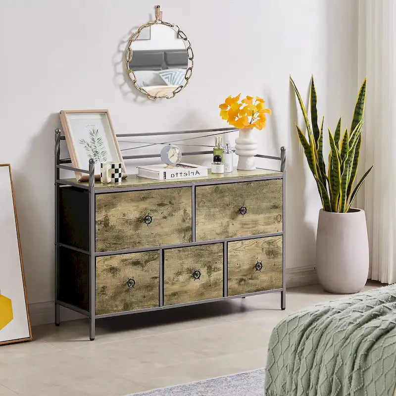 Comò in legno con 5 cassetti, contenitore per camera da letto e soggiorno