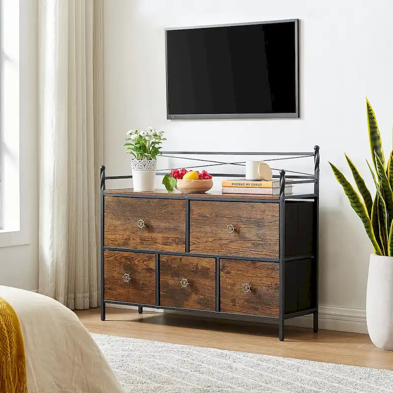 Comò in legno con 5 cassetti, contenitore per camera da letto e soggiorno