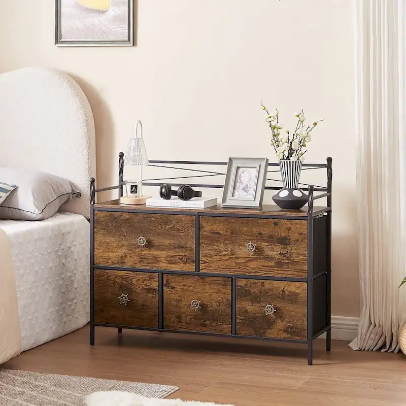 Comò in legno con 5 cassetti, contenitore per camera da letto e soggiorno