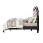 Letto King Size con Testiera Trapuntata con Bottoni Rivestimento Beige Struttura Nera