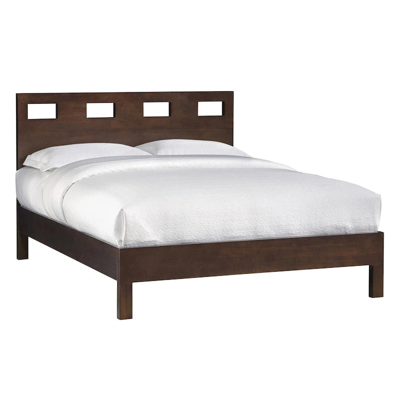 Yee Full Size Bed, Cut Out Design Panel Headboard, Brown Mahogany Wood
