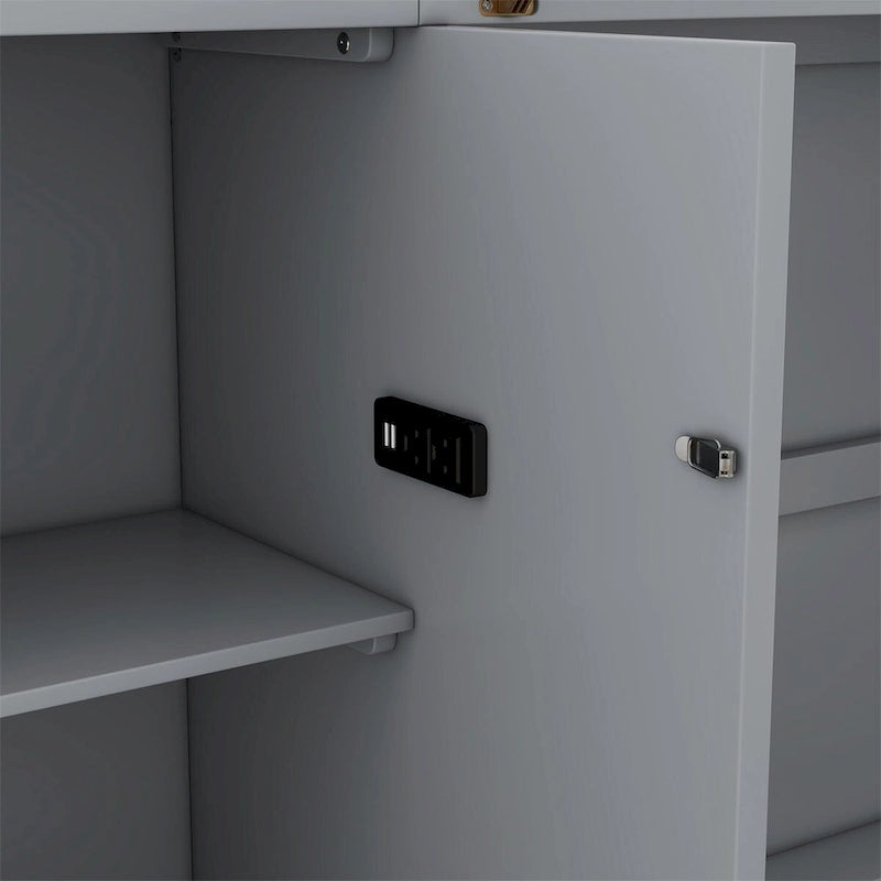 Letto a scomparsa Queen Size con mensole, cassetti e porte USB, salvaspazio