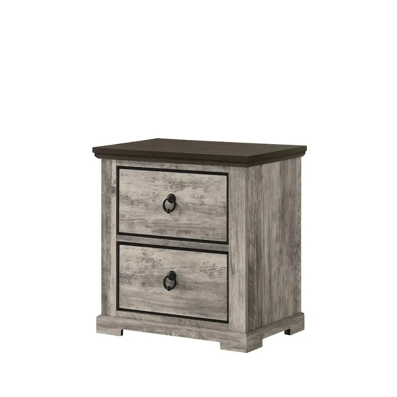 Set Camera da letto 3 pezzi con pannello rustico grigio (Letto, Comò, Comodino)