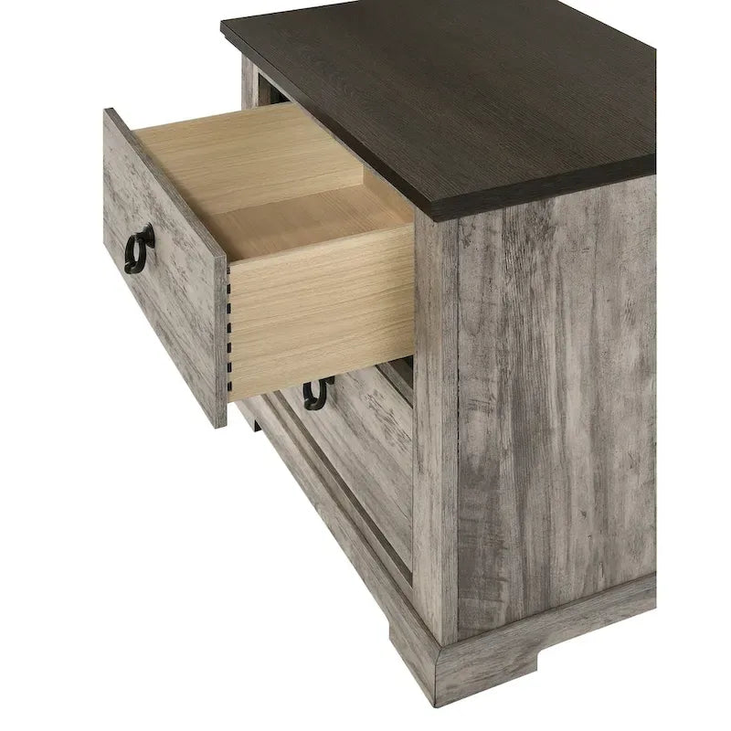 Set Camera da letto 3 pezzi con pannello rustico grigio (Letto, Comò, Comodino)