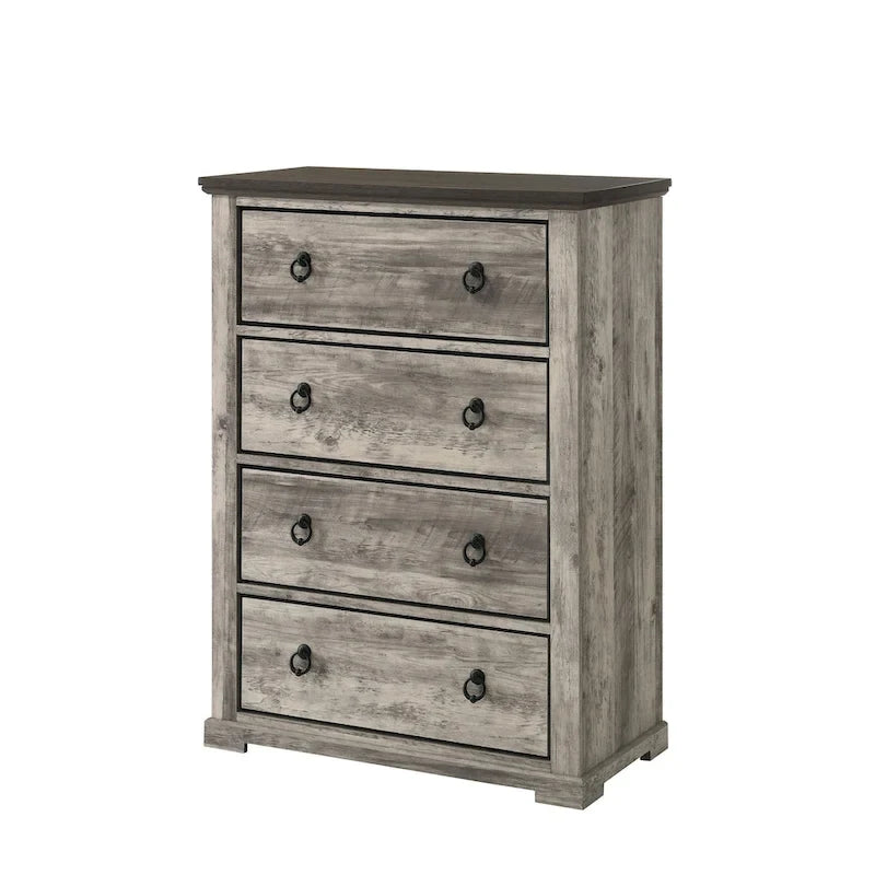 Set Camera da letto 3 pezzi con pannello rustico grigio (Letto, Comò, Comodino)