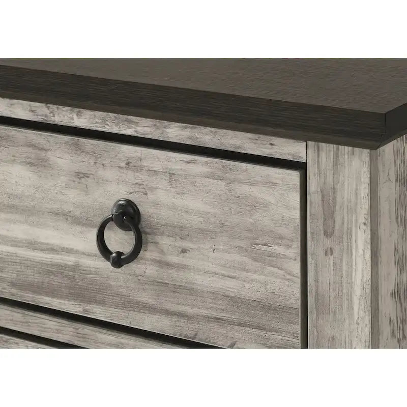 Set Camera da letto 3 pezzi con pannello rustico grigio (Letto, Comò, Comodino)