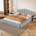 Letto matrimoniale in velluto imbottito a pavimento, profilo basso, moderno per camera da letto
