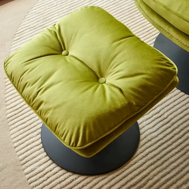 Poltrona girevole da salotto in velluto con pouf poggiapiedi