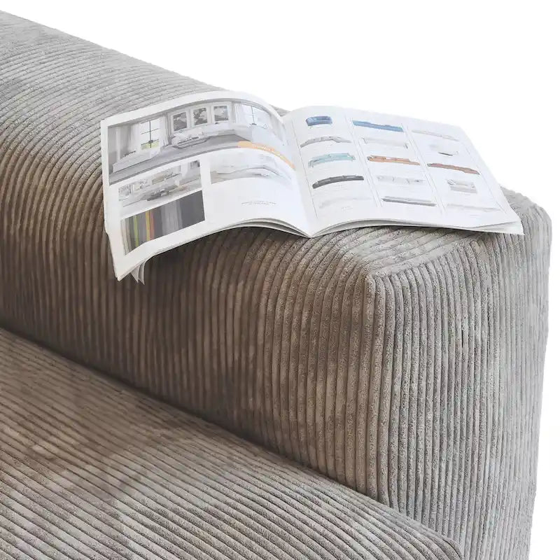 Divano Sezionale Modulare a L Rivestito in Velluto a Coste con Chaise Longue Ottomano e 3 Cuscini