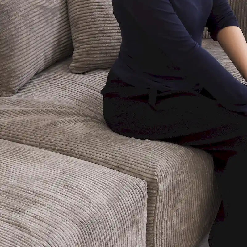 Divano Sezionale Modulare a L Rivestito in Velluto a Coste con Chaise Longue Ottomano e 3 Cuscini