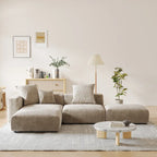 Divano Sezionale Modulare a L Rivestito in Velluto a Coste con Chaise Longue Ottomano e 3 Cuscini