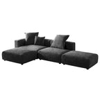 Divano Sezionale Modulare a L Rivestito in Velluto a Coste con Chaise Longue Ottomano e 3 Cuscini