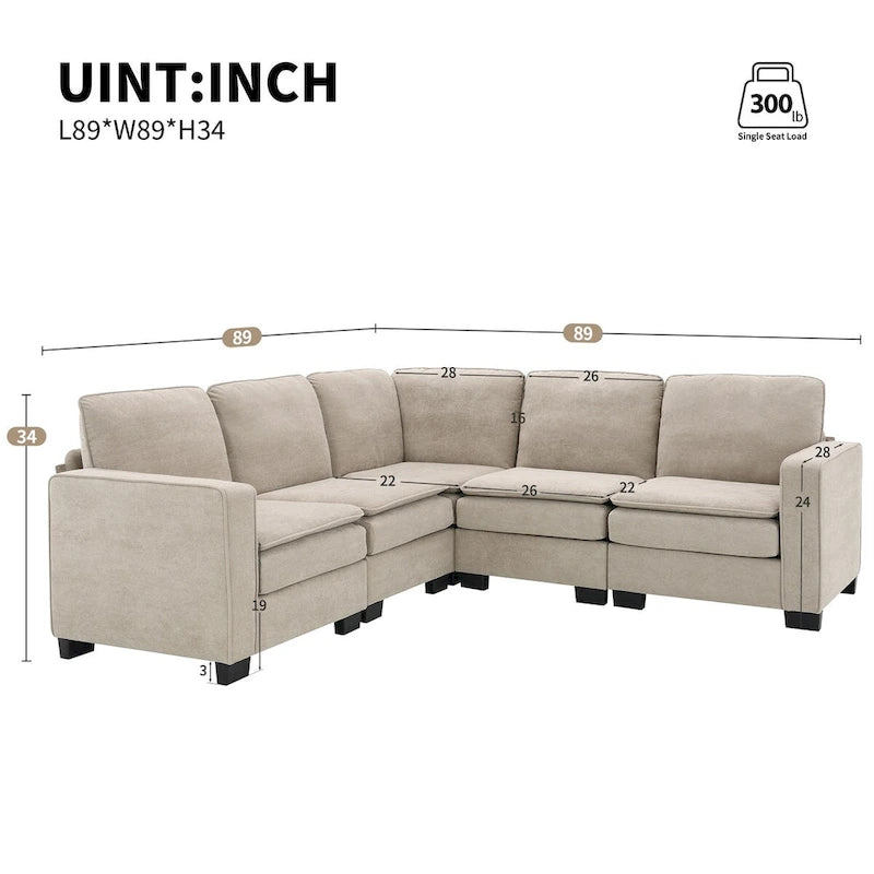 Divano sezionale moderno in velluto oversize 89*89, grande mobile imbottito per interni a L con doppi cuscini