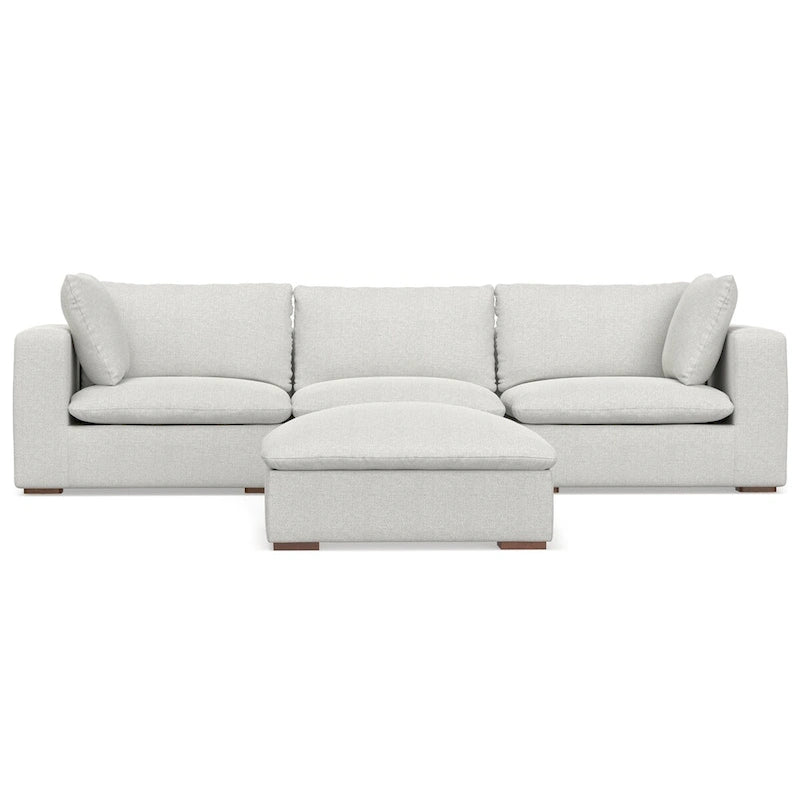 Set divano modulare a 3 posti e pouf in ciniglia vellutata e performante
