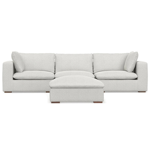 Set divano modulare a 3 posti e pouf in ciniglia vellutata e performante