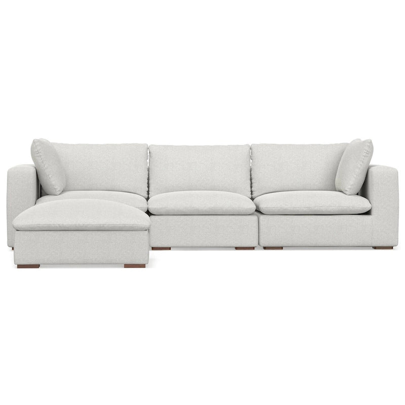 Set divano modulare a 3 posti e pouf in ciniglia vellutata e performante
