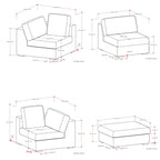 Set divano modulare a 3 posti e pouf in ciniglia vellutata e performante