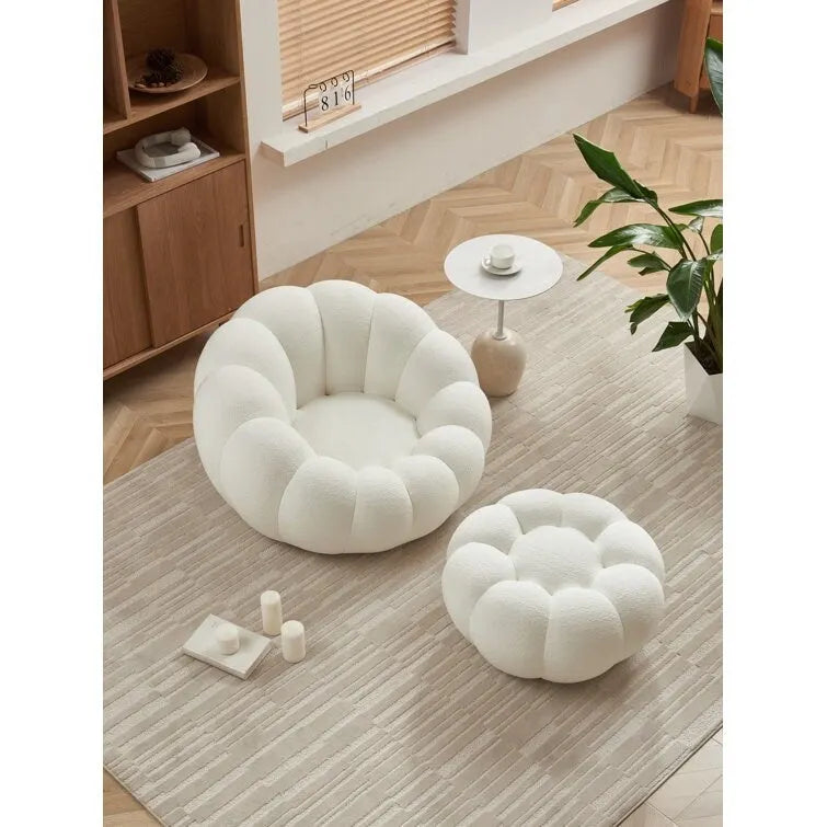Set poltrona e pouf imbottiti in tessuto 3D per soggiorno
