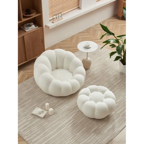 Set poltrona e pouf imbottiti in tessuto 3D per soggiorno