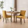 Sedie da pranzo con tessuto rinforzato e gambe in legno massello, borchie in bronzo, set da 2