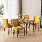 Sedie da pranzo con tessuto rinforzato e gambe in legno massello, borchie in bronzo, set da 2