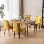 Sedie da pranzo con tessuto rinforzato e gambe in legno massello, borchie in bronzo, set da 2