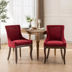 Sedie da pranzo con tessuto rinforzato e gambe in legno massello, borchie in bronzo, set da 2