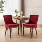 Sedie da pranzo con tessuto rinforzato e gambe in legno massello, borchie in bronzo, set da 2