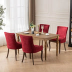 Sedie da pranzo con tessuto rinforzato e gambe in legno massello, borchie in bronzo, set da 2