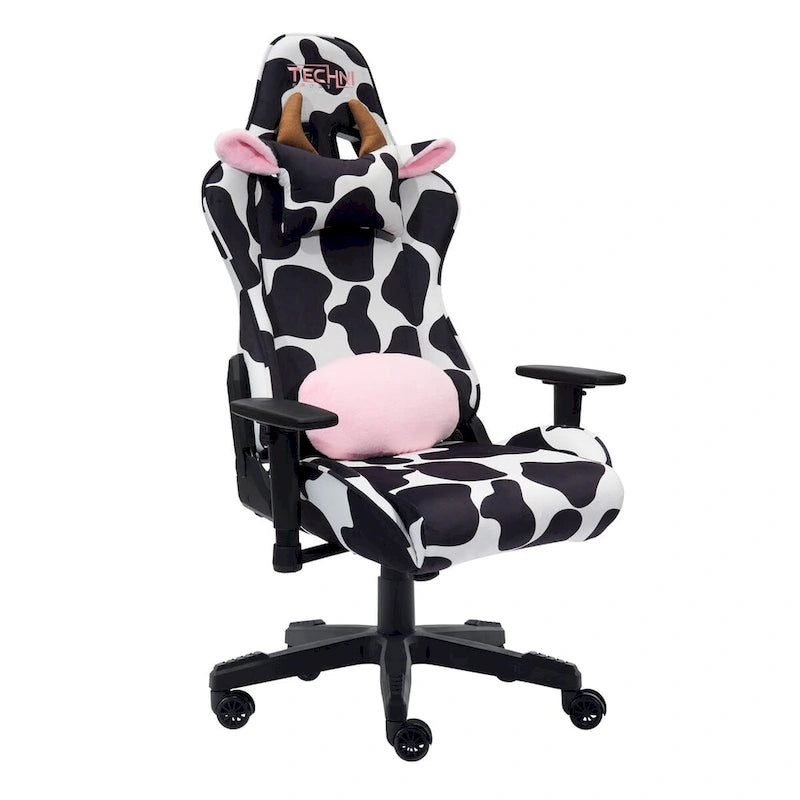 Sedia da gaming regolabile con stampa mucca, ergonomica, stile racing, per ufficio e casa