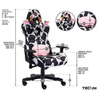 Sedia da gaming regolabile con stampa mucca, ergonomica, stile racing, per ufficio e casa
