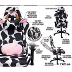 Sedia da gaming regolabile con stampa mucca, ergonomica, stile racing, per ufficio e casa