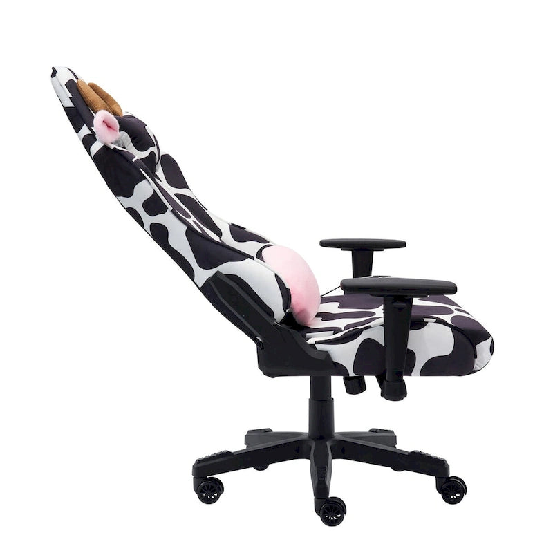 Sedia da gaming regolabile con stampa mucca, ergonomica, stile racing, per ufficio e casa
