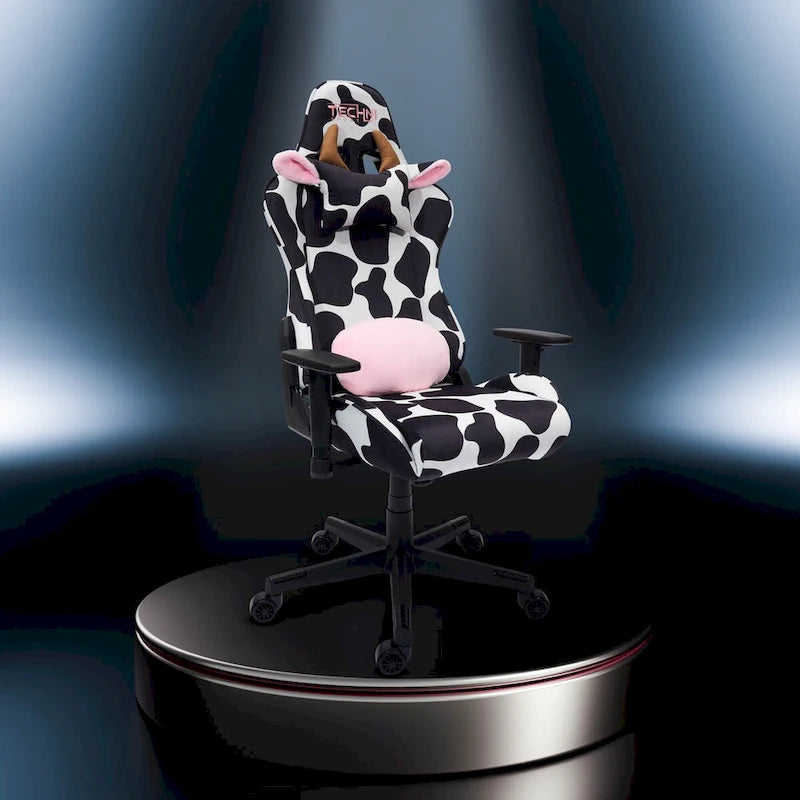Sedia da gaming regolabile con stampa mucca, ergonomica, stile racing, per ufficio e casa