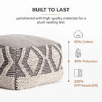 Pouf Ottomano Quadrato Fatto a Mano 55x55x40 cm Grigio Avorio Poggiapiedi Soggiorno