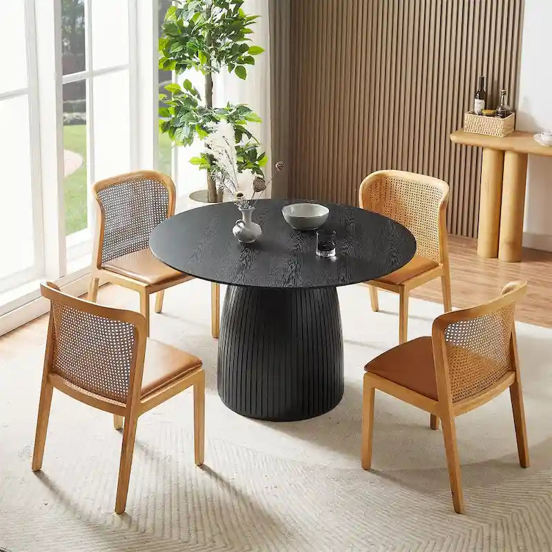 Tavolo da pranzo rotondo, tavolo da cucina moderno in legno