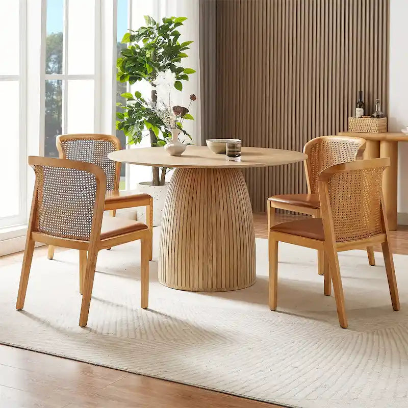 Tavolo da pranzo rotondo, tavolo da cucina moderno in legno