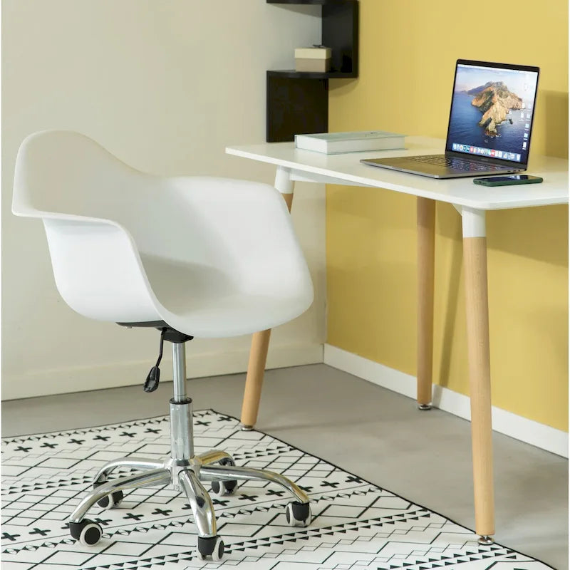 Sedia da ufficio direzionale girevole regolabile in stile Mid-Century Modern con scocca in plastica stampata e ruote