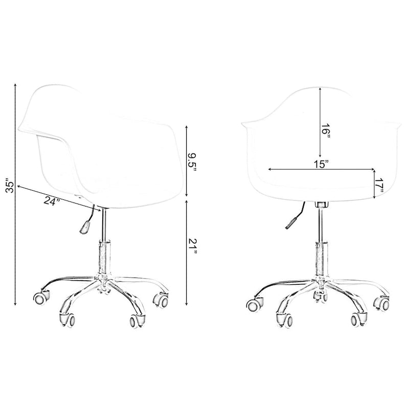 Sedia da ufficio direzionale girevole regolabile in stile Mid-Century Modern con scocca in plastica stampata e ruote